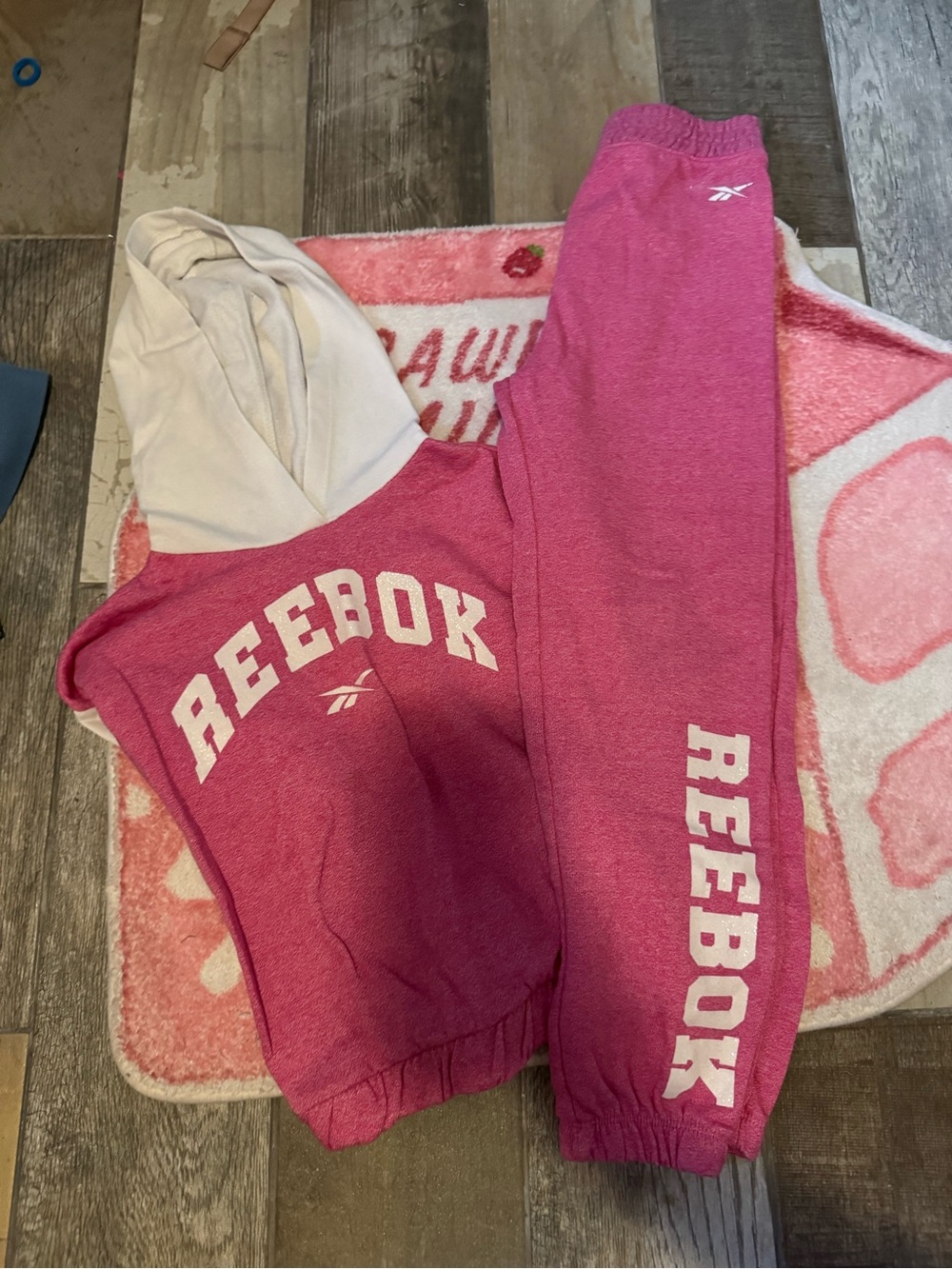 Reebok Pink Hooded Sweatshirt & Joggers Kids Matching Set